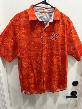 Tommy Bahama Orange Wave Camp Shirt with Team Patch